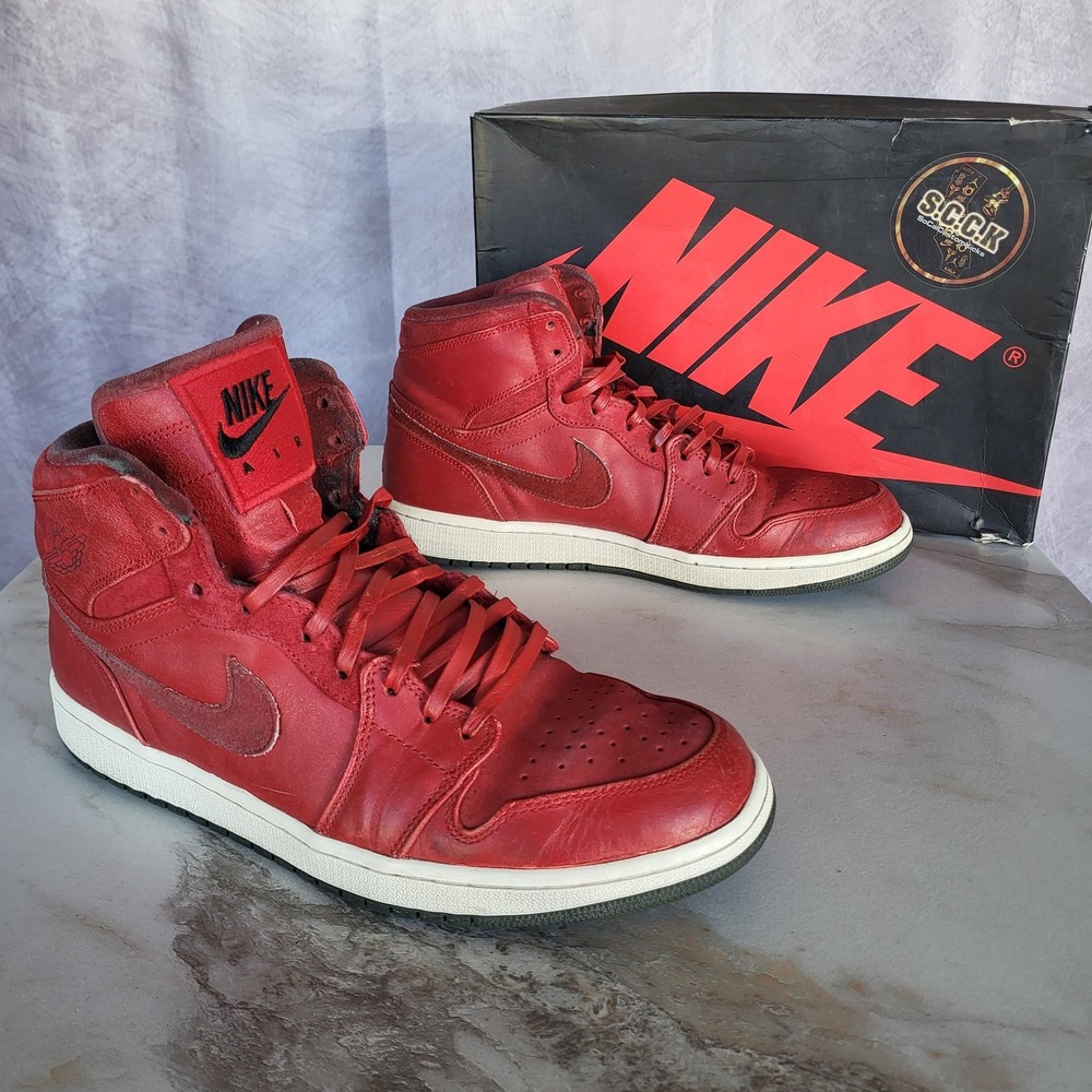 Nike Air Jordan 1 Shoes Men's Size 12 Red Leather High Top Sneakers 332134 631
